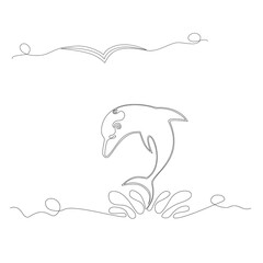 A dolphin jumping out of the water drawn in one line. Vector illustration.