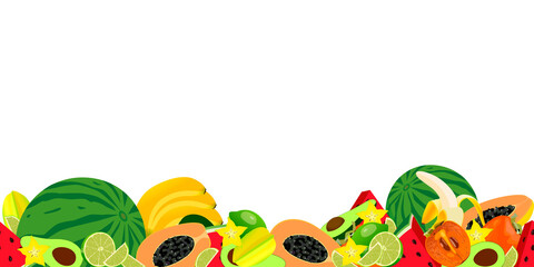 Fruit border. Beautiful background from different fruits. For the design of banners, posters, flyers.