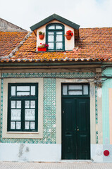 View on the beautiful old facades buildings  in Aveiro city in Portugal