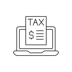 Pay taxes using computer linear icon. Taxation. Thin line customizable illustration. Contour symbol. Vector isolated outline drawing. Editable stroke