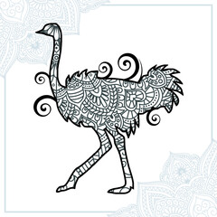 Ostrich Mandala. Vintage decorative elements. Oriental pattern, vector illustration.