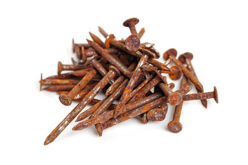 old rusty nails isolated on white background.