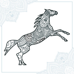 Horse Mandala. Vintage decorative elements. Oriental pattern, vector illustration.