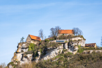 Fototapeta na wymiar View towards Pottenstein Castle / Germany in Franconian Switzerland 