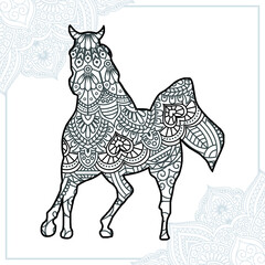 Fototapeta na wymiar Horse Mandala. Vintage decorative elements. Oriental pattern, vector illustration.