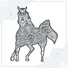 Horse Mandala. Vintage decorative elements. Oriental pattern, vector illustration.