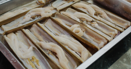 Fresh razor clam on tray