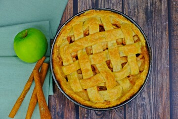 Homemade delicious fresh baked apple pie.