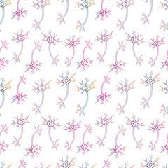 Seamless background of silhouettes colorful human neurons cells
