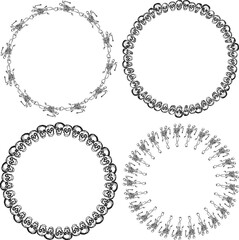 Vector drawings of round frames from outlines human skulls and skeletons
