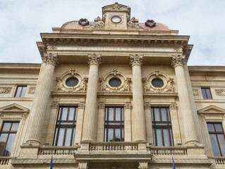 Fototapeta na wymiar BNR Palace. National Bank of Romania, built between 1883-1900, Bucharest, Romania. Photo during the day.
