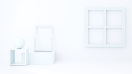 Abstract background for product display presentation, white window and frame photo minimal on a white wall, 3d rendering.