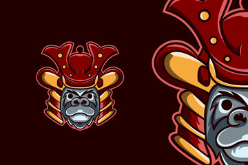 Monkey Samurai Head Mascot Logo Template