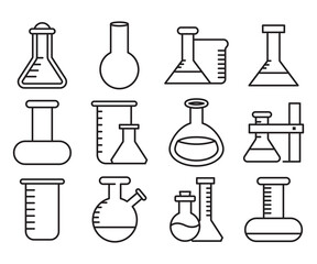 laboratory flask and tube icons set vector