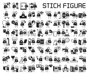 cartoon businessman characters and stick figures set illustration