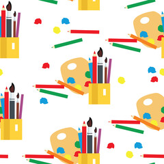 Brushes, paints, pencils.