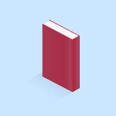 Mock up of blank book, notebook, notepad, magazine, booklet, brochure. Vector 3D illustration of a red book on a blue background for your design. Hard cover