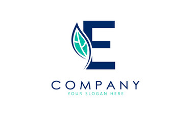 E Letter logo with leaf. Creative logo design.
