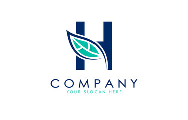 Letter H logo with leaf. Creative logo design.