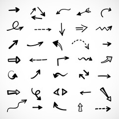 Vector set of hand-drawn arrows, elements for presentation
