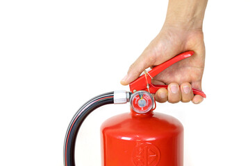 A man's hand holding a hand to catch fire extinguishers,