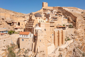 Mar Saba Greek Orthodox Monastery in Israel Judaean Desert, Aerial view.