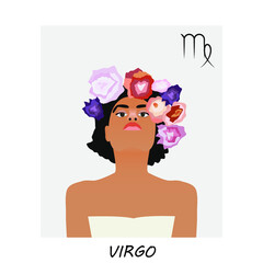 Virgo horoscope. Virgo zodiac sign. Girl in a wreath of peonies and roses.