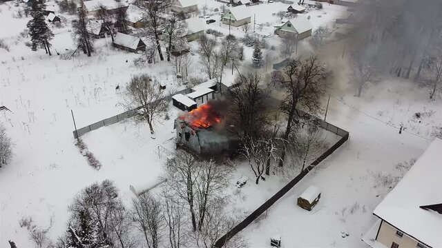 house fire aerial video in winter