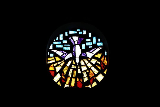 Holy Spirit Dove stained glass inside the Sanctuary of "Santa Maria delle Grazie" in Torre di Ruggiero, Calabria (Italy)