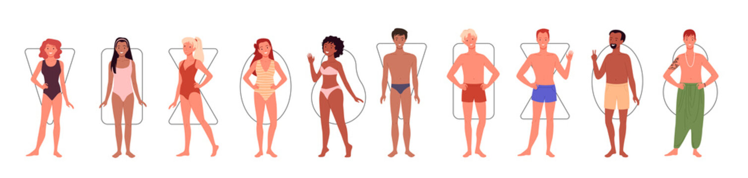 Men With Different Body Shape Types. Males In Underwear, Rectangle