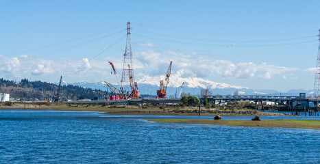 Seaport Cranes And Mountain 2