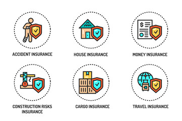 Insurance color line icons set. Pictograms for web page, mobile app, promo.