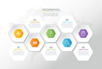 Vector illustration infographics design template, business information, presentation chart, with 5 options or steps. 