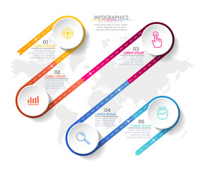 Vector illustration infographics design template, business information, presentation chart, with 5 options or steps. 