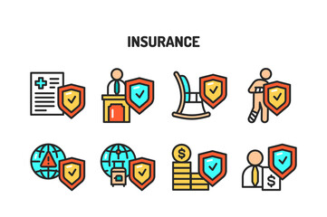 Insurance color line icons set. Pictograms for web page, mobile app, promo. Editable stroke