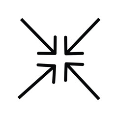 Simple thin line arrows pointing towards the center on a white background. Royalty-free.