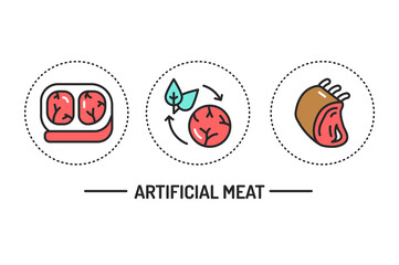 Artificial meat color line icons concept. Isolated vector element. Outline pictograms for web page, mobile app