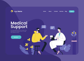 Doctor talking to patient vector illustration concept, Medical support landing page design