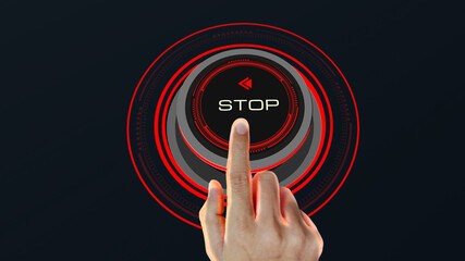 Start Stop Button Concept with finger touch button changing Start to Stop  and reverse