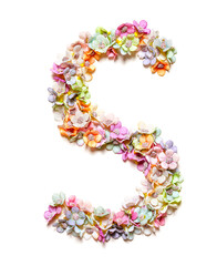 The letter S. Floral alphabet. Set of flower letters isolated on white. Flower font.