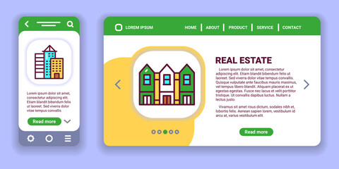 Real estate web banner and mobile app kit. Outline vector illustration. Creative idea concept