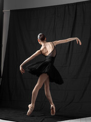 Young beautiful skinny ballerina is posing in studio