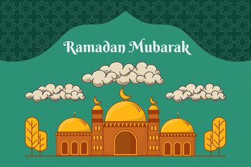 Flat design illustrated Ramadan Mubarak background design template