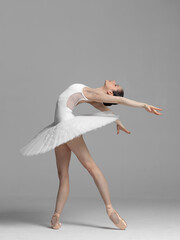 Young beautiful skinny ballerina is posing in studio - 430636300