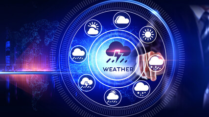 Weather Icon Concept Rotating wheel with icon surrounded by city Center and spoke Concept