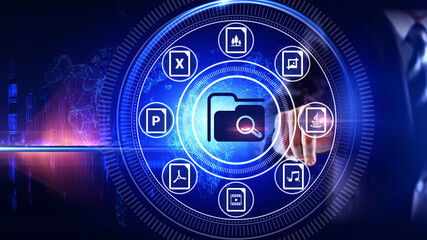 File type Icon Concept Rotating wheel with icon surrounded by city Center and spoke Concept