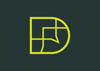 D Letter Initial With Discussion Logo Design Template. Digital Company Icon Line Art Vector