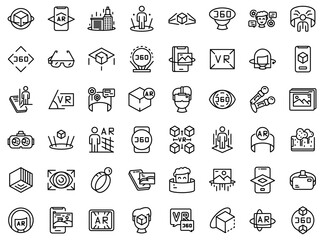 Augmented reality icons set. Outline set of augmented reality vector icons for web design isolated on white background - obrazy, fototapety, plakaty