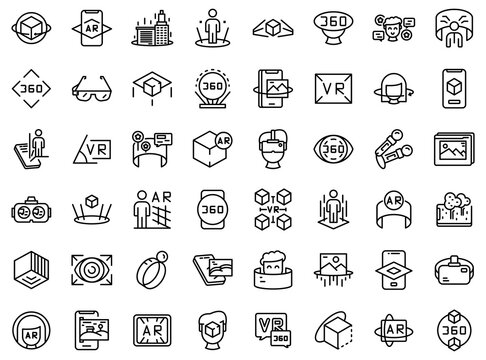 Augmented reality icons set. Outline set of augmented reality vector icons for web design isolated on white background