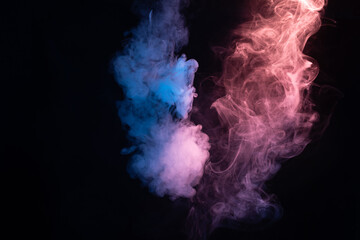 Blue and pink steam on a black background.